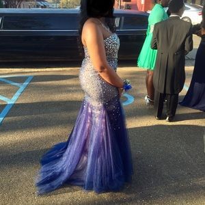 Prom Dress with Train (royal blue/embellishments)